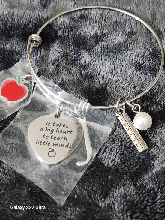 no brand Jewelry - Teacher Appreciation Silver Charm Bangle Bracelet with Ruler & Pearl